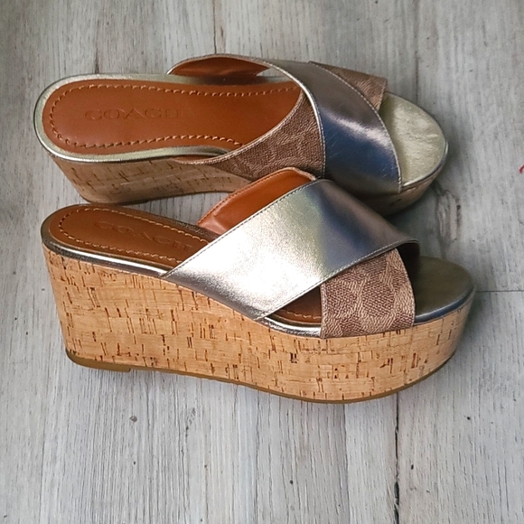 Coach cross band signature platform wedge sandals Size 6.5 - Picture 2 of 7